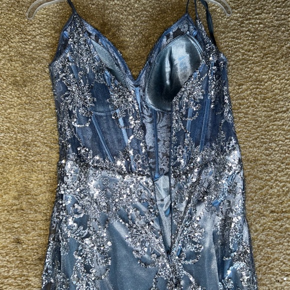 Elegant Blue and Silver Prom Dress - Picture 3 of 6